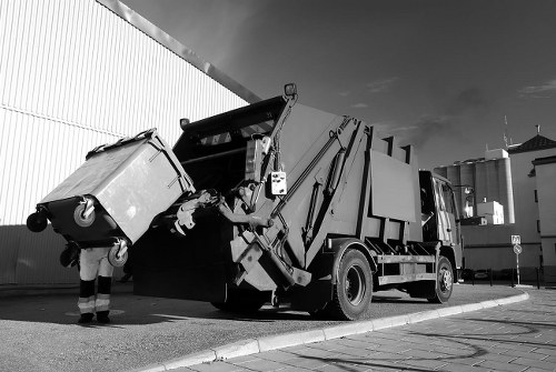 East London business district with waste management facilities